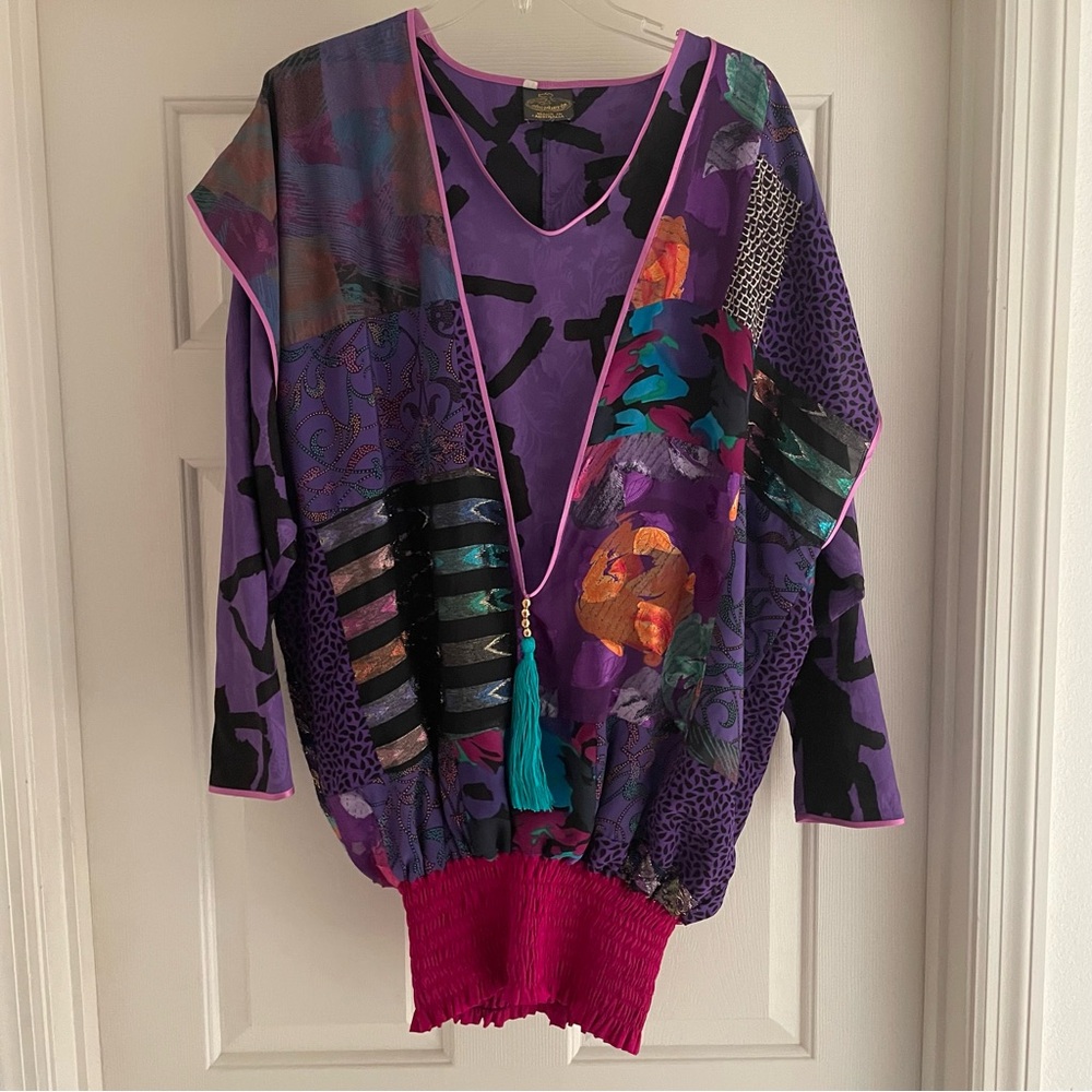 Vintage Shepherds Colorful Patchwork silk blend 70s 80s Made in Australia silky - Picture 3 of 14